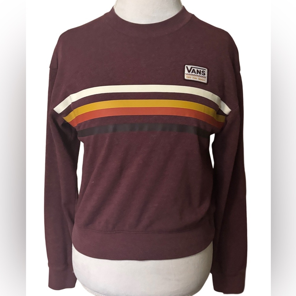 Vans Burgundy Striped Crewneck Sweatshirt Size XS